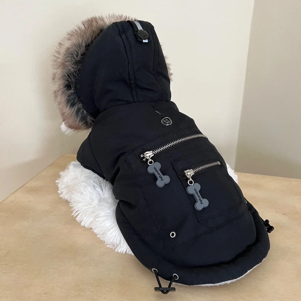 🐶 Faux Fur Hooded Dog Coat- NWOT - Size SMALL 🐶